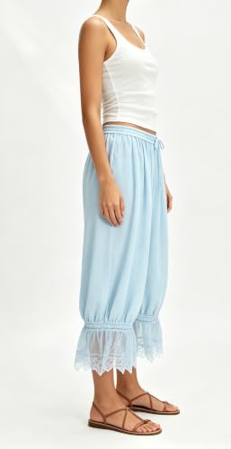 Image of UAURORAO Women Lace Trim Bloomer Pants Flowy Culottes Pantaloons Bloomers