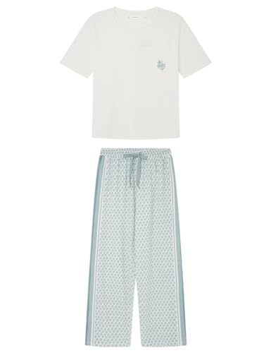 women'secret Pijama 100% algodón Capri Estampado geométrico Pyjama, Marfil, M para Mujer