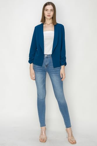 Women 3/4 Sleeve Blazer Open Front Cardigan Jacket Work Office Blazer2