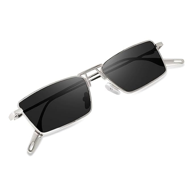 sunfriz Small Y2K Narrow Rectangle Sunglasses, Retro 80s 90s Style, UV400 Protection, Skinny Frame, Gold and Black-picture-27