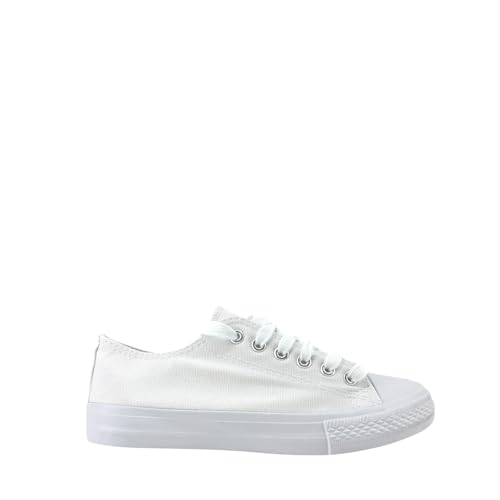 MODELISA   Zapatillas Deportivas De Lona Estilo Casual Mujer (All White, Sistema Tallas Calzado EU, Adulto, Mujer, Números, Mediano, 36)