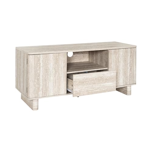 HOME DECO FACTORY - HD7777 - Szafka RTV Pietra z Zamkniętym Schowkiem i Centralną Niszą - Elegancki Design z Drewna MDF - Idealna do Sprzętu Multimedialnego - Biały Beż - Rozmiar Standardowy