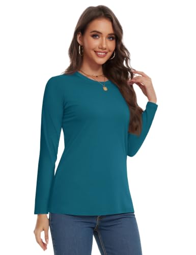 Image of YUCOLEN Long Sleeve Shirts for Women Cotton Crew Neck Casual Tops Fall