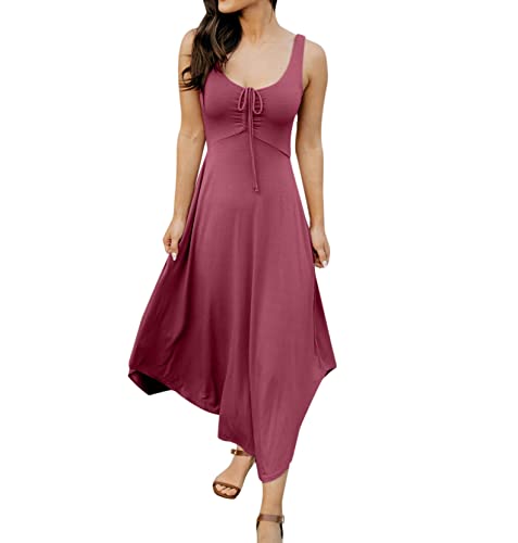 Image of Langwyqu Womens 2026 Summer Sleeveless Tank Dress Empire Waist Asymmetrical Flowy Casual Maxi Dresses