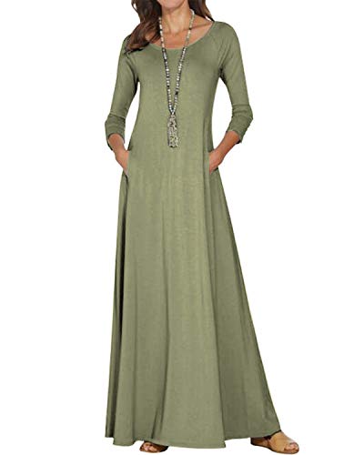 Kvruhuiy Baggy Long Fall Winter Dresses for Women Crew Neck Casual 3/4 Sleeve Maxidress Green L