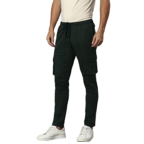 Image of Hubberholme Men's Regular Fit Cotton Trousers, Ankle Length Button & Drawstring Waist Cargo Chinos