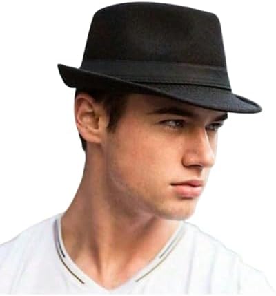 Chapéu Fedora Clássico Unissex em Feltro, Preto, Estilo Panama