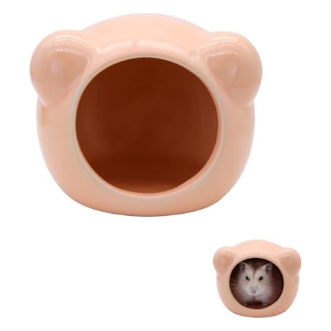 LuckyOpt Ceramic Hamster House, Cute Animal Shaped Hamster Cave, Summer Cool Small Animal Hideout Habitat Decor for Dwarf Hamsters, Gerbils, Chinchilla (Orange) Cover