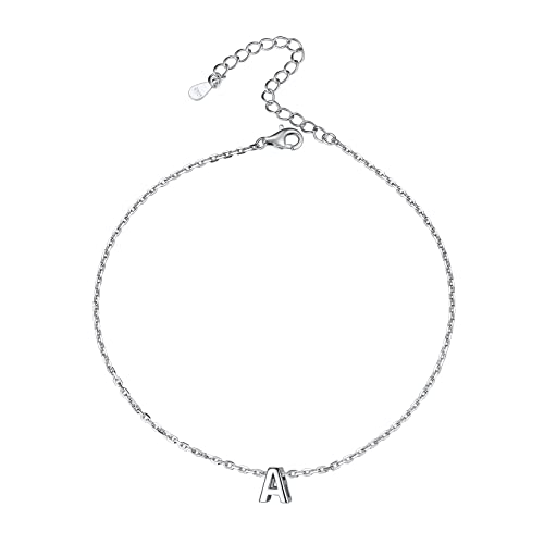 SILVERCUTE Initial Ankle Bracelets for Women 925 Sterling Silver Adjustable Letter A Anklets