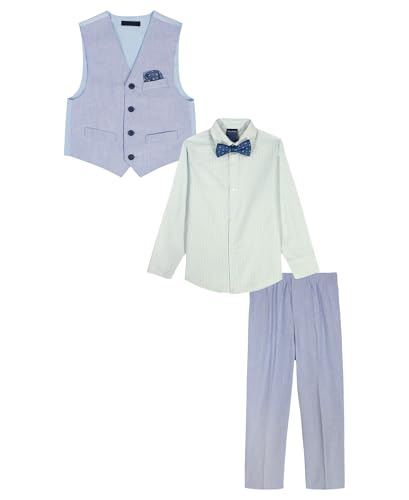 Image of Nautica Boys' 4-piece Formal Suit Set with Vest, Pants, Collared Dress Shirt, and Tie