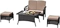 LEVELEVE 4 Pieces Patio Set Outdoor PE Wicker Rattan Furniture Sets Modern Chair Conversation Sets with Coffee Table,for Yard Bistro (Sand)