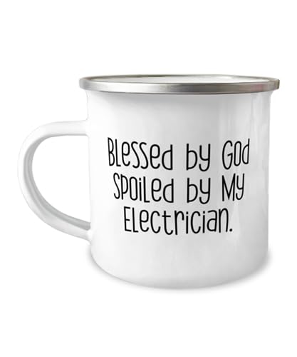 Best Electrician Gifts, Blessed by God Spoiled by My Electrician, Inspirational 12oz Camper Mug For Coworkers From Coworkers, Electrician mug, Electrician keychain, Electrician Tshirt, Electrician