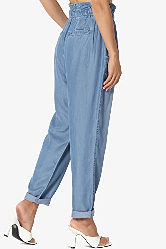 TheMogan Women's Chic Paperbag High Waist Chambray Joggers w Elastic Cuffs Tencel Pants4