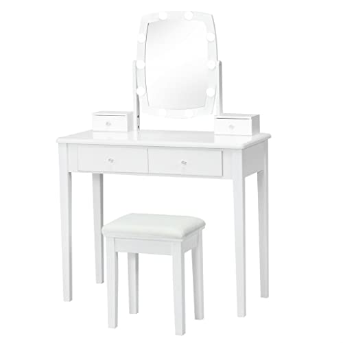 Juego de cajones con espejo iluminado ajustable de 10 luces con 4 cajones, tocador, muebles de dormitorio (color: E, tamaño: 36 x 16 x 52 pulgadas)