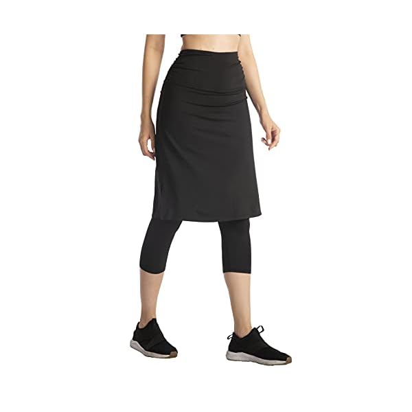 Cityoung-Womens-High-Waist-Long-Skirted-Capri-Pants-Hidden-Pocket-Workout-Active-Modest-Skirt-Leggings Skirted Leggings for Women Dressy Skirt with Leggings Attached Workout Modest Swim Skirts with Capri with Pockets m bk Black