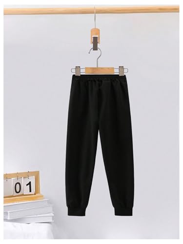 Image of WDIRARA Boy's 2 Piece Outfits Cartoon Print Graphic Sweatshirt and Sweatpants Set Tracksuit Black 11-12Y