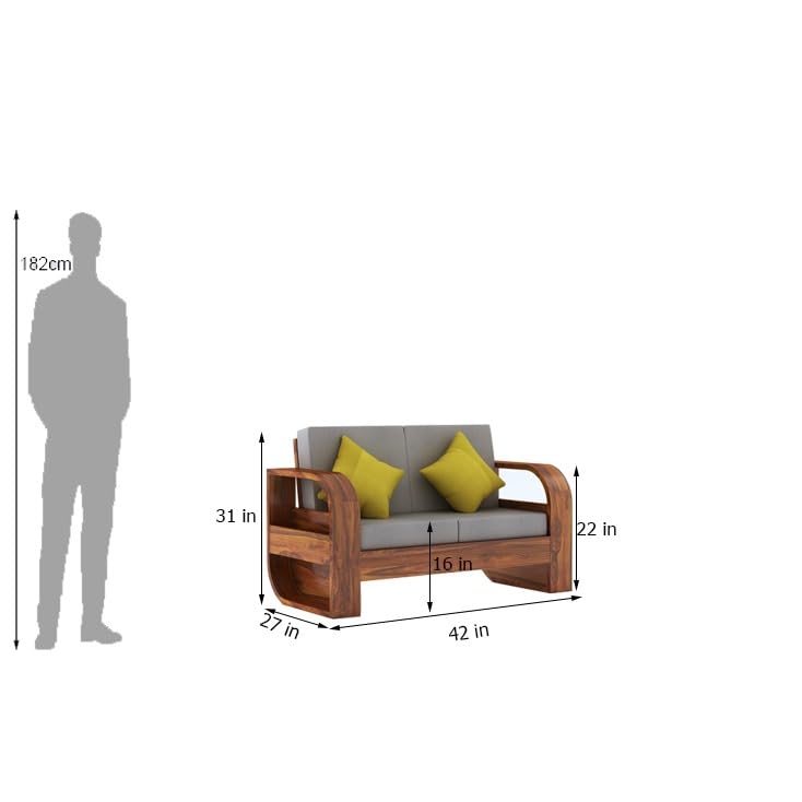 Image of Ganpati Arts Sheesham Wood 2 Seater Sofa Set for Living Room Home Office Solid Wood Sofa Set Furniture Wooden Sofa Set Two Seater (Natural Finish)
