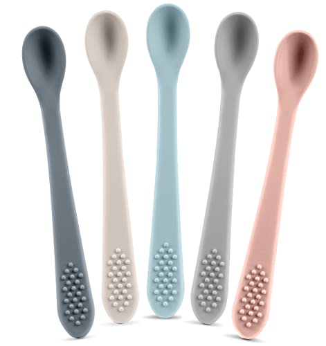 Baby Spoons First Stage Silicone Baby Spoon – Self Feeding Baby Utensils – Infant Spoons First Stage Baby Feeding Spoon - Soft & Gentle on Gums - BPA Free Silicone Baby Spoons Set