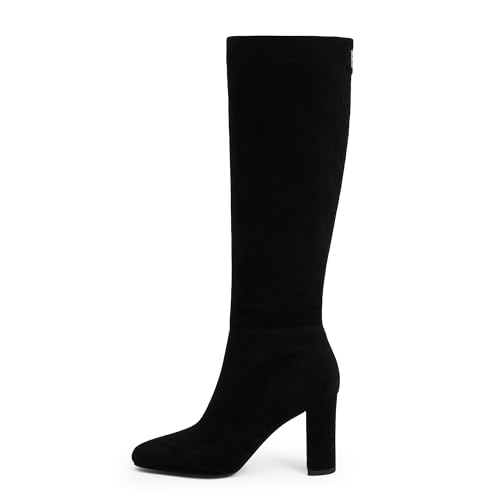Image of Modatope Knee High Boots for Women Chunky Heel Rounded Toe Tall Boots | 2026 Fashion Winter Fall Boots for Women,Side Zipper PU Leather Long Dress Boots, Block Heel Tall Boots