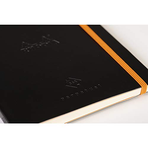 RHODIA 117182C – Miękki notes - Kalendarz wieczysty Perpetual – Czarny – A5 14,8 × 21 cm – 128 stron – Papier w kolorze kości słoniowej 90 g/m² – Indeks, zamknięcie na gumkę – Okładka z ekoskóry