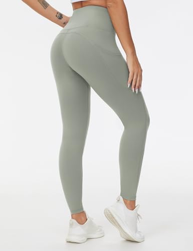 Image of THE GYM PEOPLE Thick High Waist Yoga Pants with Pockets, Tummy Control Workout Running Yoga Leggings for Women