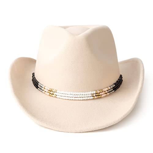 Lisianthus Cowboy Cowgirl Hat For Men & Women Western Style Outdoor Felt Hat With Belt Buckle Bead-Creamy #TOP10