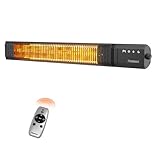 Powerscale Infrared Heater 1500W with Remote, 2.5s Instant Heat & Memory Function, Electric Patio Heater 4 Heat Levels, IP65 Waterproof - Indoor/Outdoor Space Heater for Garage, Backyard, Black