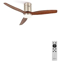 Ventilador Madera CREATE / WINDCALM DC/Ventilador de Techo Níquel Aspas Madera Oscura con Luz/Silencioso, temporizador, Potencia 40W, Ø132 cm