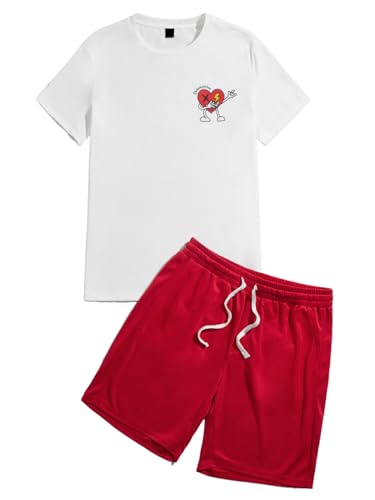 GORGLITTER Men's Casual Cartoon Graphic Tee and Breathable Mesh Athletic Shorts 2 Piece Short Sets Outfits