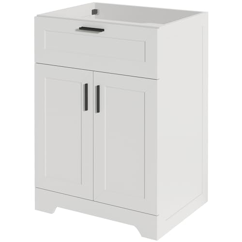 Ayiseedmid 24 Inch Bathroom Vanity Without Ceramic Sink, Under Sink Vanity Cabinet, Freestanding Vanity for Bathrooms, Bathroom Storage Vanity with 2 Doors and1 Drawer (White, 24', Without Sink)