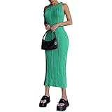GEMEIQ Maxi Dress for Women Knit Crew Neck Sleeveless Slim Casual Dress Party Club Tank Bodycon Long
