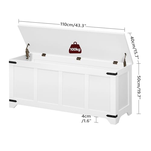 Storage Chest, 43.3" Storage Trunk with 2 Safety Hinges, Wooden Toy Chest, Entryway Shoe Bench, Large Toy Box for Kids Room, Bedroom, Living Room, White SCWT5001 - Image 4