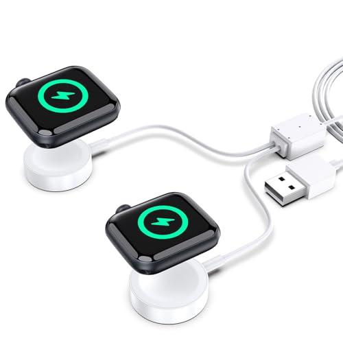 Dual Charger for Apple Watch, Magnetic Double Wireless iWatch Charger for iWatch Series Ultra/9/8/7/6, 2 in 1 Portable USB iPhone Watch Charger, Travel Essentials 4.9 Feet Long[Not Included Adapter]