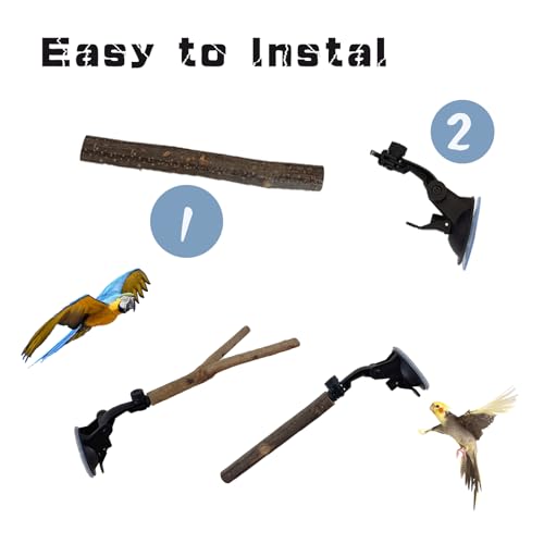 Image of 2 PCS Natural Wood Bird Perch with Suction Cup Parrot Shower and Window Perch Stand Bird Portable Suction Cup Shower Perch for Parrot Parakeet Cockatiel Conure Budgie Lovebirds