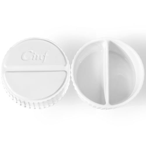 Cinf 10 oz White Ceramic Split Serve Rakemins 2 PACK Creme Brulee Set Separator Sauce Bowls Souffle Dish for Baking Oven Safe to 500F
