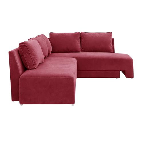 Image of Rosebell L-Shape 5 Seater Sofa Cum Bed, Sectional Couch with Cushions, Space Saving Corner Sofa, Modern Foldable Seating & Sleeping Solution for Living Room, Guest Room & Small Spaces - Red Color