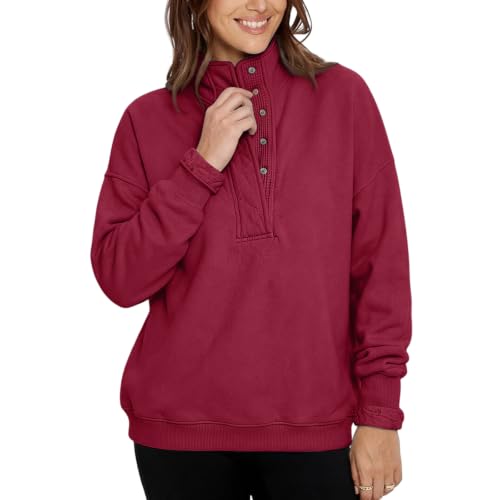 Sweatshirt for Women Fleece Mock Neck Button Oversized Pullover Tops - image 3