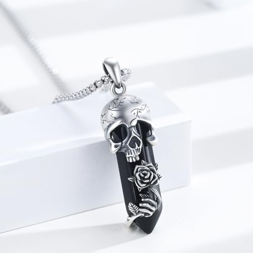 Image of S925 Sterling Silver Skull Pendant Necklace Heart Crystal Birthstone Skull Necklace Gothic Jewlery Gifts