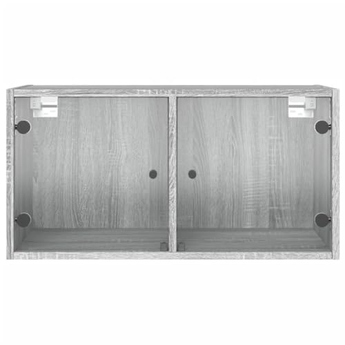 Armoire murale avec portes en verre meuble suspendu rangement salon bureau gris - 7