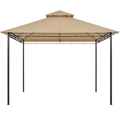 Yaheetech Gazebo for Patios - 11x11ft Outdoor Powder-Coated Steel Frame Gazebo, Double Roofs Grill Shelters BBQ Pavilion for Lawn/Backyard/Garden/Deck, Khaki