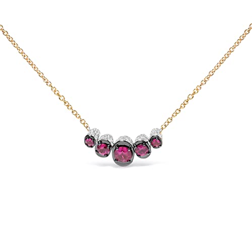 Haus of Brilliance 18K Rose Gold 3/4 Cttw Pave Diamonds and Graduated Red Ruby Gemstone Curved Bar Choker Necklace (G-H Color, SI1-SI2 Clarity) - Adjustable up to 14" - 16.5"