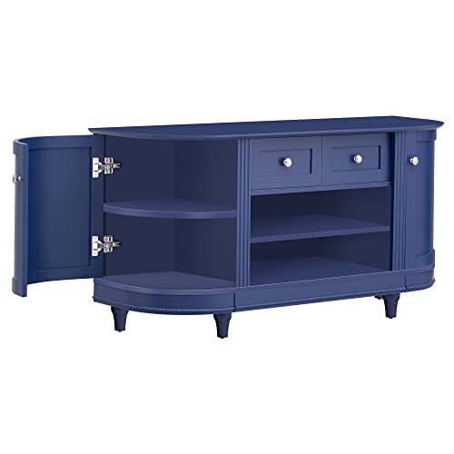 Modern Tv Stand For Tv Up To 65In With 2 Curved Doors And 2 Drawers, Storage Cabinet Accent Buffet Sideboard With Adjustable Shelves, Multi-Functional Console Table For Living Room (Navy-Cur) #TOP5