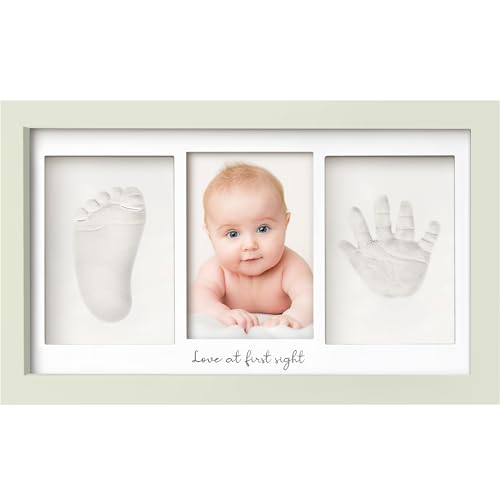 Image of Baby Hand and Footprint Kit - Clay Handprint Keepsake Frame, Newborn Nursery Picture Frame, Personalized New Mom Gifts for Baby Shower & Registry (Sage)