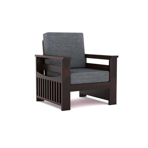 Image of KINGS HOME FURNITURE Sheesham Wooden 5 Seater Sofa for Living Room | Rosewood 5 Seater Cushion Sofa Side Half Moon Rack | Solid Wood Sofa Set for Lounge (-3+1+1,Walnut Finish)