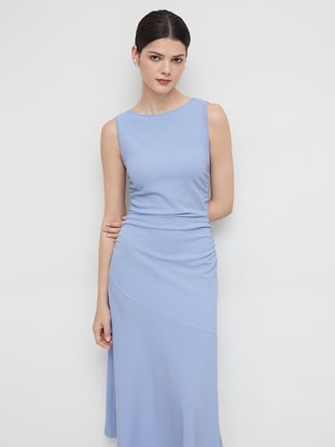 CIDER Cocktail Dresses for Women Wedding Guest Sleeveless Ruched Maxi Dress Boat Neck Mid Waist2