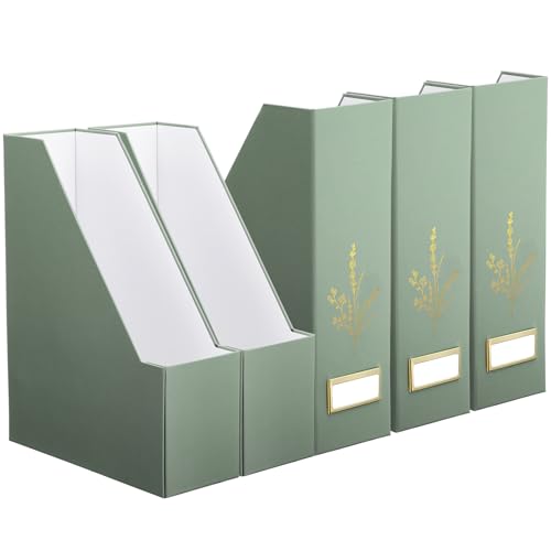 AmazingSpark 5 Pack Magazine File Holder Office Desk Storage Holder Set Vertical Desk Cardboard Organizer for Office Home Classroom Organize Your File Magazines Paperwork Books or Binders(Sage Green)