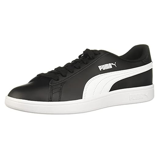 PUMA Tênis casual masculino Smash V2 – tênis masculino branco ou preto (preto/branco, 44), Preto/branco