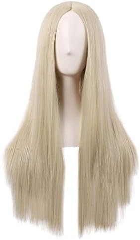 MapofBeauty Women Special Natural Long Straight Side Bangs Wig (Light Blonde)