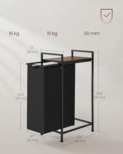 Image of VASAGLE BLH001B01 Laundry Basket with Shelf, Laundry Hamper, Laundry Box, Removable Oxford Fabric Laundry Bag, Metal Frame, 47 L, 42 x 28 x 75 cm, Ink Black-Vintage Brown