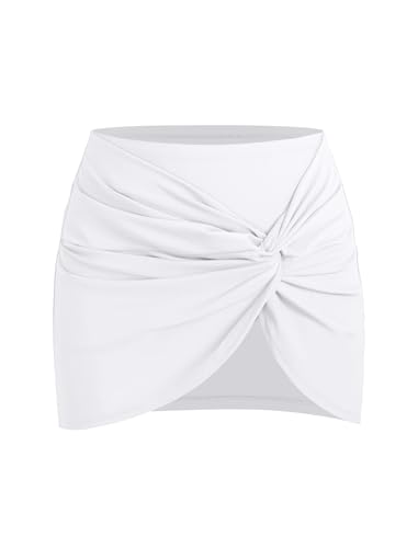 ZAFUL Womens Swim Skirt Twist Bathing Suit Skirt with Build-in Brief Mid Rise Swimsuit Bottom Skort White S